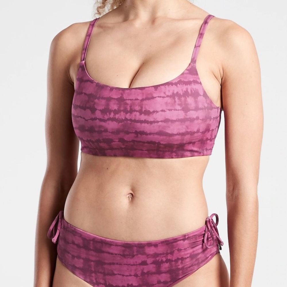 Athleta Scoop Printed Bikini Top D-DD in Tahiti Vintage Plum nwot